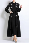 susanna floral Applique Shirt Midi Dress in black Avalabel