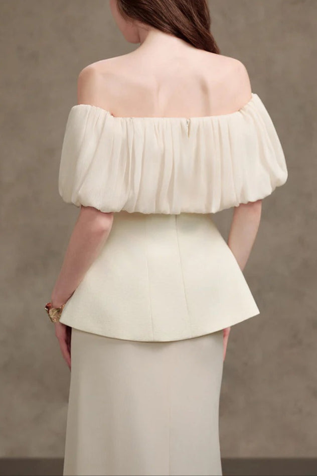 Karen Straight Plain Foam Silk Strapless Maxi Dress in White Avalabel