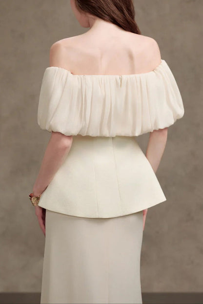 Karen Straight Plain Foam Silk Strapless Maxi Dress in White