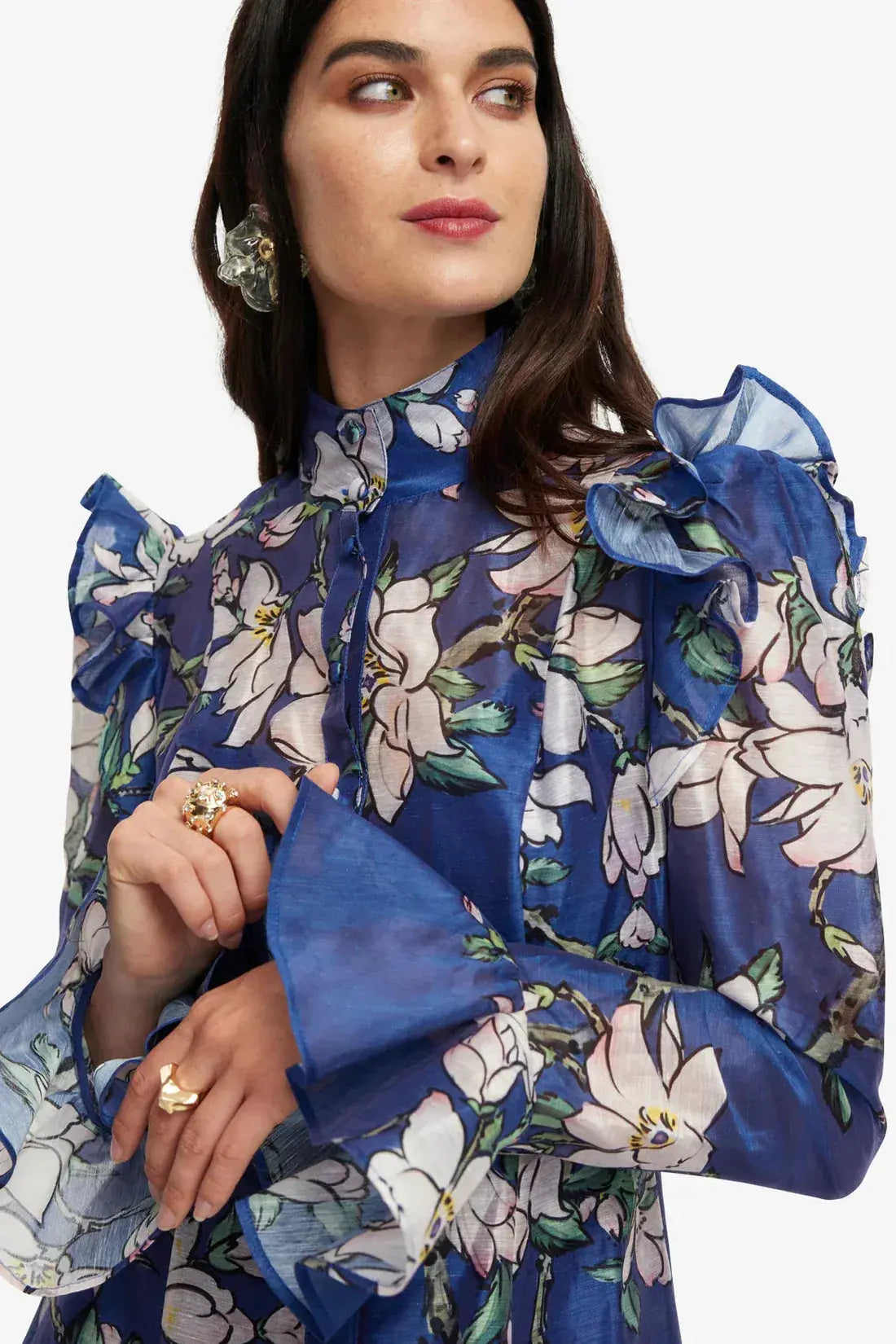 joyce Butterfly Sleeve Midi Dress - Midnight Magnolia Print Avalabel