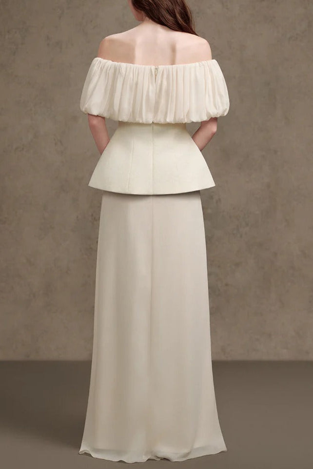 Karen Straight Plain Foam Silk Strapless Maxi Dress in White Avalabel