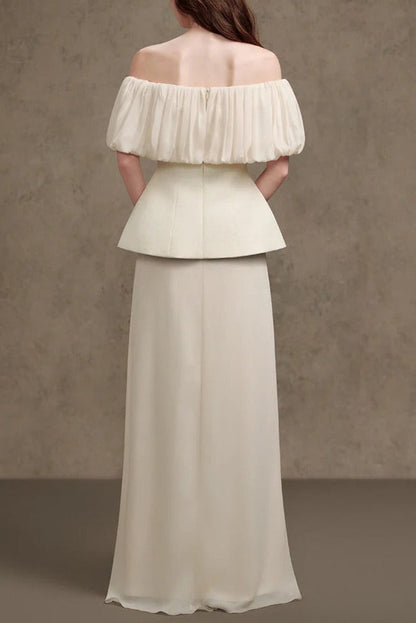 Karen Straight Plain Foam Silk Strapless Maxi Dress in White