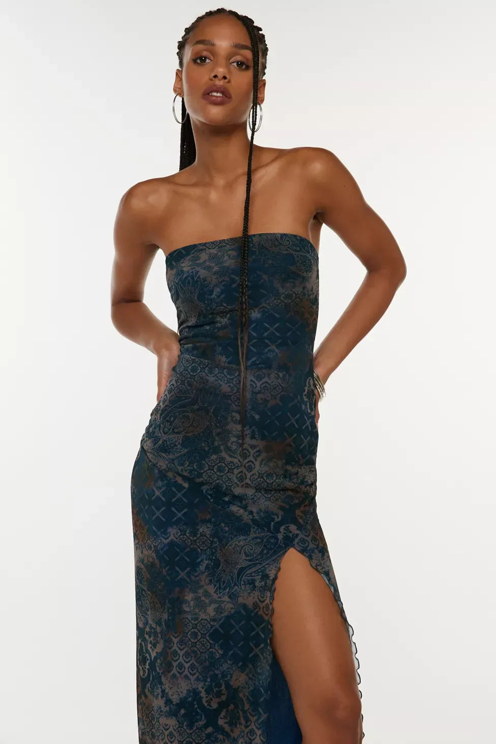 Mesh Strapless Midi Dress Avalabel
