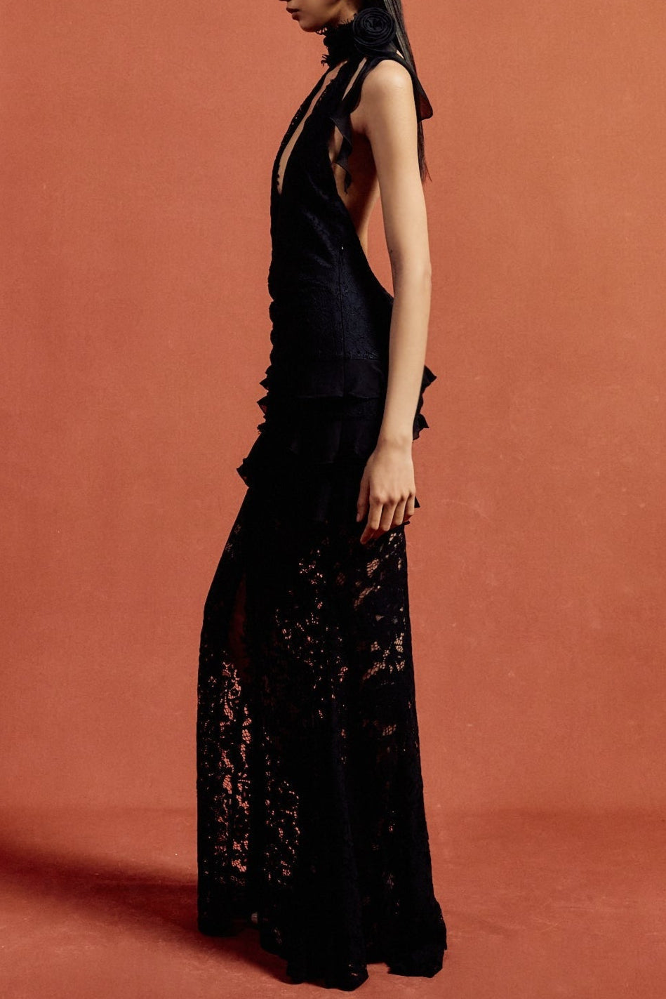 Hulda Cotton Lace Hollow Maxi Dress in Black Avalabel