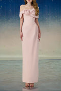 Leona Sheath Asymmetric Shoulder Taffeta Ankle Maxi Dress in Pink Avalabel