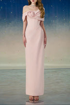 Leona Sheath Asymmetric Shoulder Taffeta Ankle Maxi Dress in Pink Avalabel