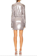 maud Metallic pleated shirt mini Dress in silver Avalabel