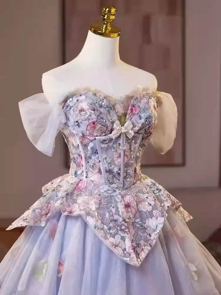 Kelly Floral Print Embroidery Tulle Puffy Mini Dress Avalabel