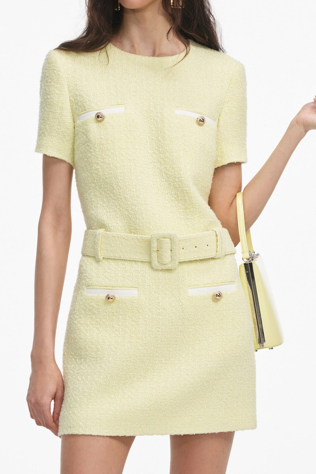 Apphia Tweed Low-Rise Pants Set in Yellow Avalabel