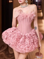 Strapless Petal Floral Corset A Line Dress Avalabel