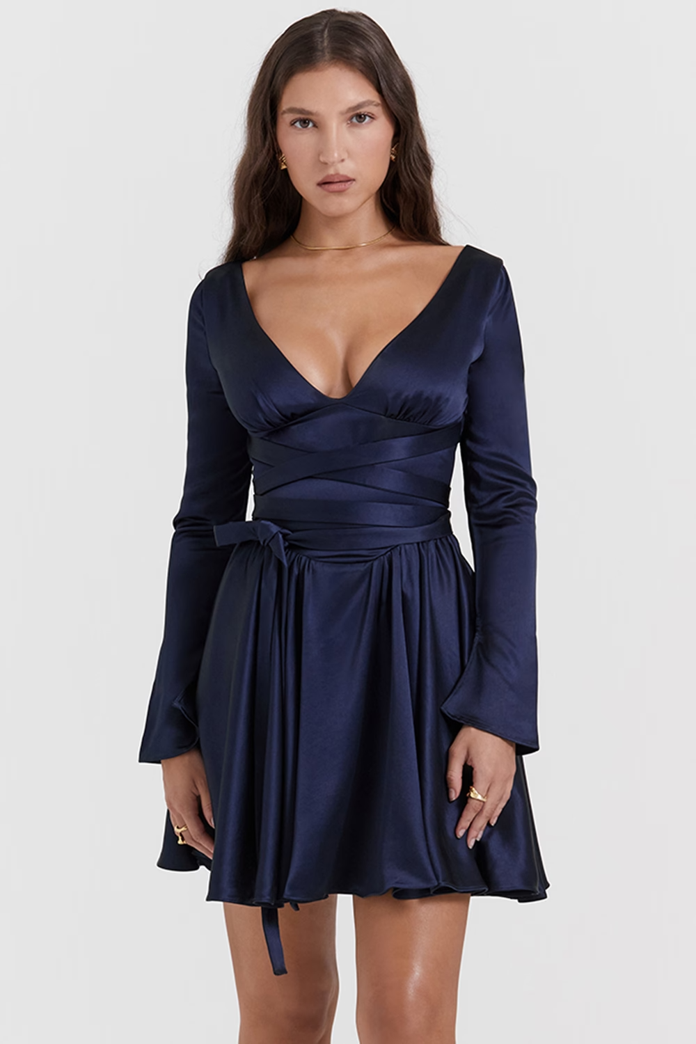 Plunge V-Neck Mini Dress in Navy Avalabel