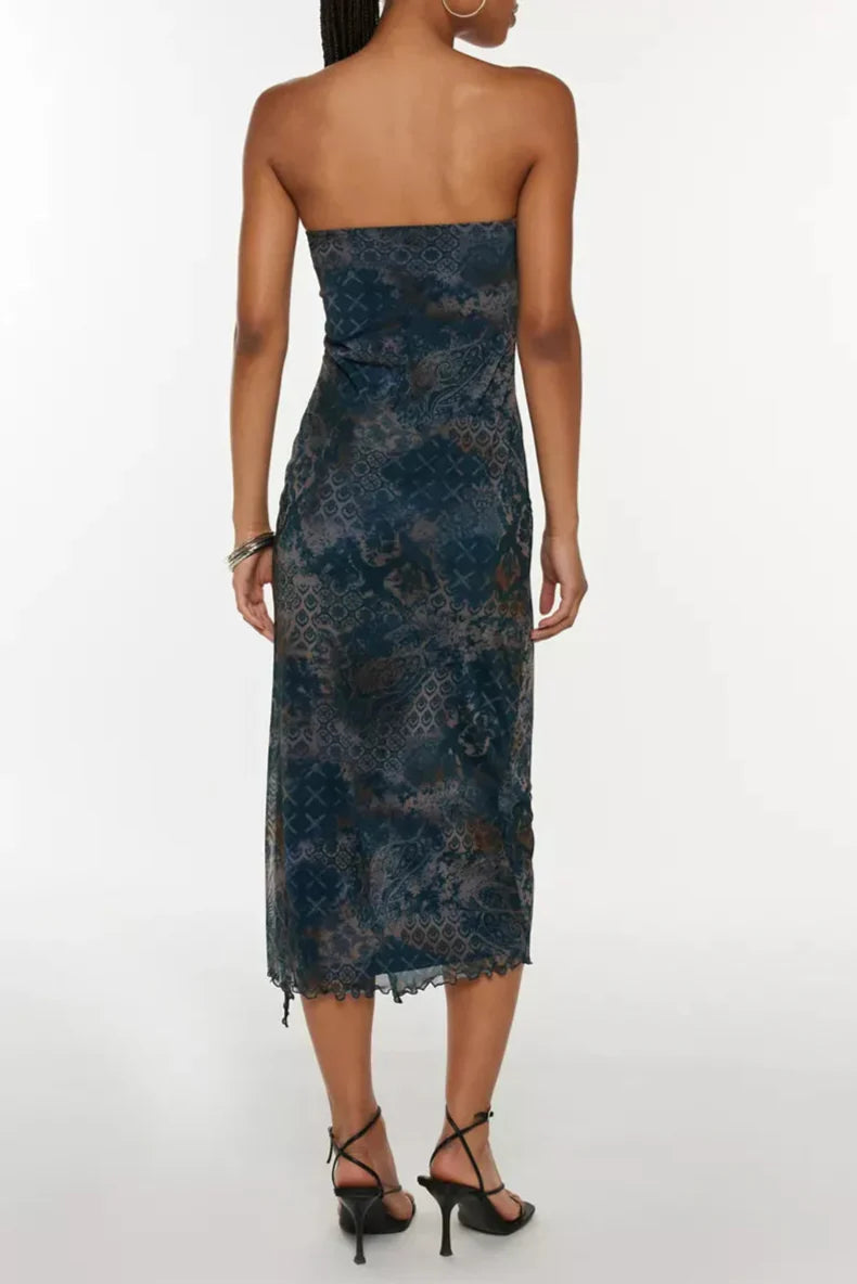 Mesh Strapless Midi Dress Avalabel