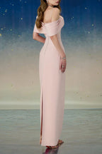 Leona Sheath Asymmetric Shoulder Taffeta Ankle Maxi Dress in Pink Avalabel
