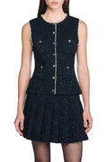 Jody Black Tweed Vest with Pearls embellished Avalabel
