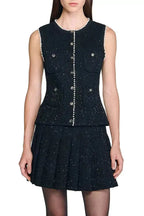 Jody Black Tweed Vest with Pearls embellished Avalabel