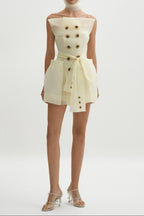 Spaghetti Strap Organza Belted Double-Breasted Mini Trench Dress poava