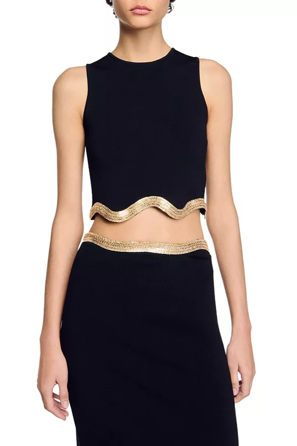 Black Cropped Jumper with Chain Detail Avalabel