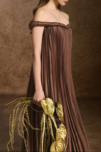 donna A-line Off-Shoulder Silk Organza Maxi Dress in brown Avalabel
