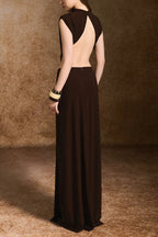 damla Sheath Open Back Spandex Maxi Dress in dark brown Avalabel