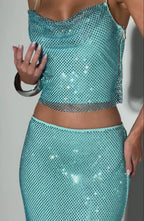 Melissa Sequin Tube Top Maxi Skirt Suit in Blue Avalabel