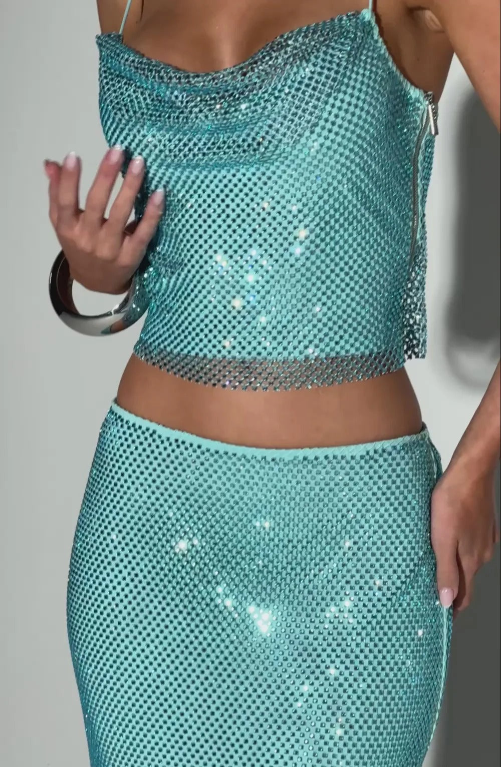 Melissa Sequin Tube Top Maxi Skirt Suit in Blue Avalabel