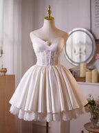 Helen White Flower Strapless Lace Satin Mini Dress Avalabel