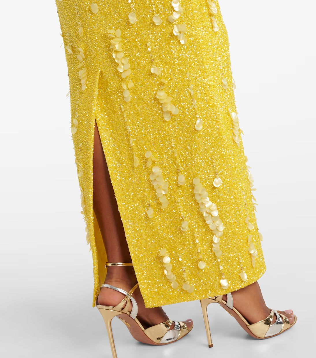 kelly beaded sequined sleeveless maxi dress in yellow Avalabel