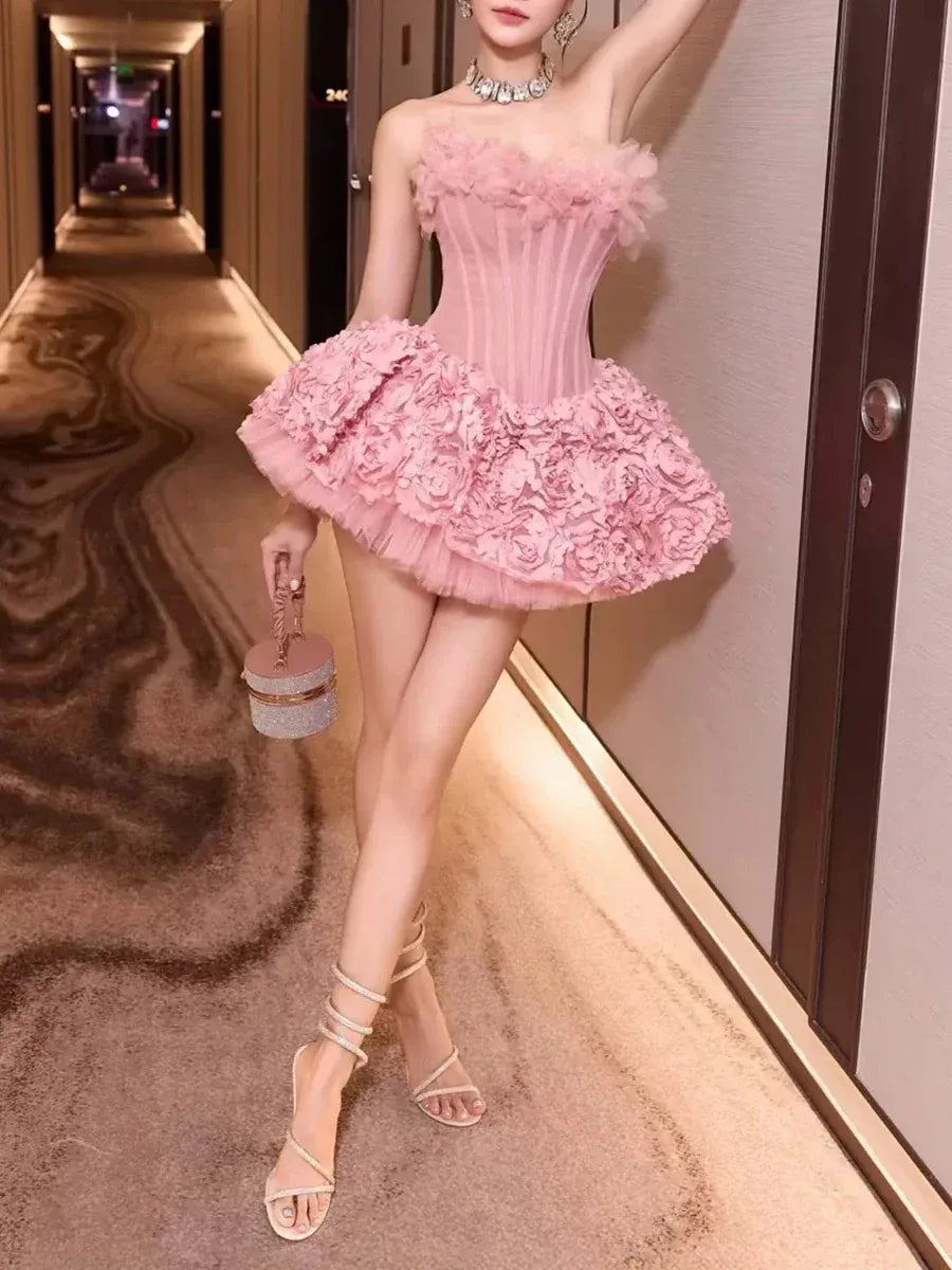 Strapless Petal Floral Corset A Line Dress Avalabel
