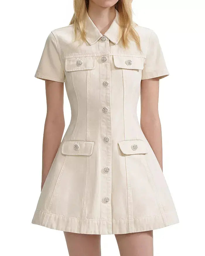 vanessa Cream Collared Denim Mini Dress Avalabel