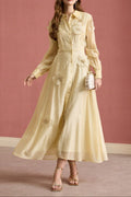 susanna floral Applique Shirt Midi Dress in yellow Avalabel