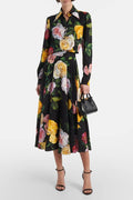 Black Floral Print Shirt & Midi Skirt Co-ord Set Avalabel