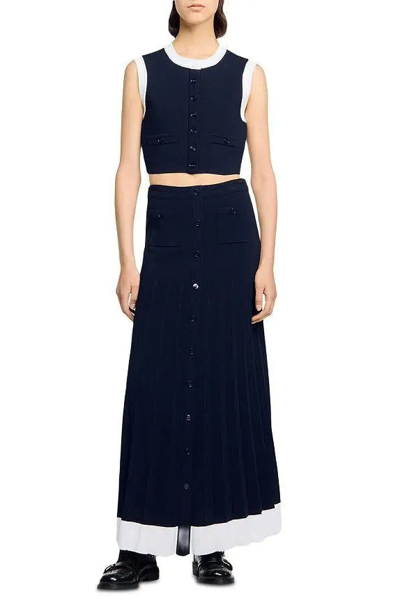 lyuba Two Tone Cropped Sleeveless Cardigan & Knit Skirt Avalabel