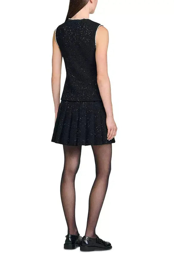 Jody Black Tweed Vest with Pearls embellished Avalabel
