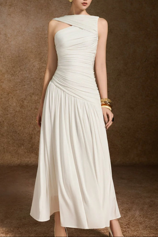 Leona A-line Asymmetric Neck Spandex Ankle Length Dress Avalabel