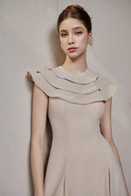A-line Jewel Neck Viscose Ankle Maxi Dress in Beige Avalabel