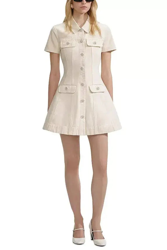 vanessa Cream Collared Denim Mini Dress Avalabel