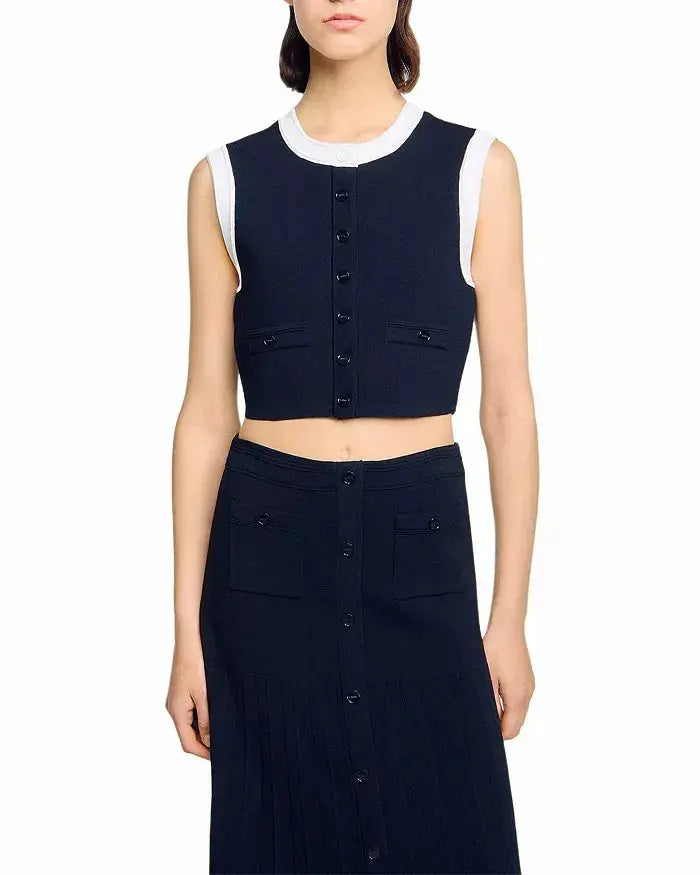 lyuba Two Tone Cropped Sleeveless Cardigan & Knit Skirt Avalabel