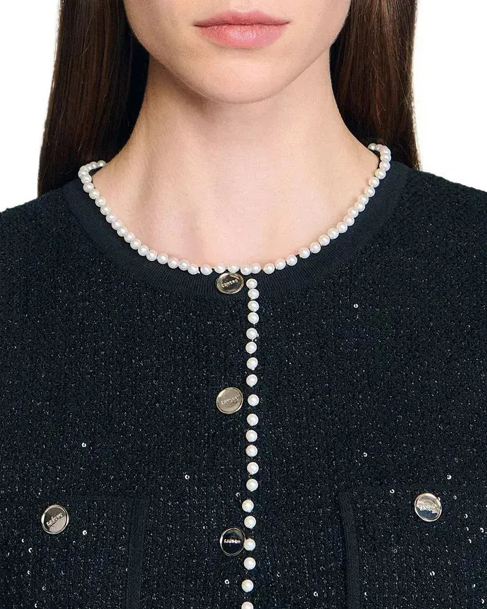 Jody Black Tweed Vest with Pearls embellished Avalabel