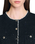 Jody Black Tweed Vest with Pearls embellished Avalabel