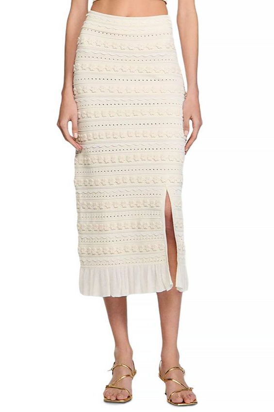 Crochet Trim Knit Skirt in Ecru Avalabel