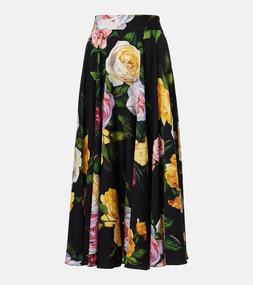 Black Floral Print Shirt & Midi Skirt Co-ord Set Avalabel