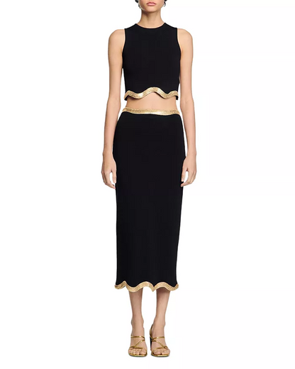 Black Cropped Jumper with Chain Detail