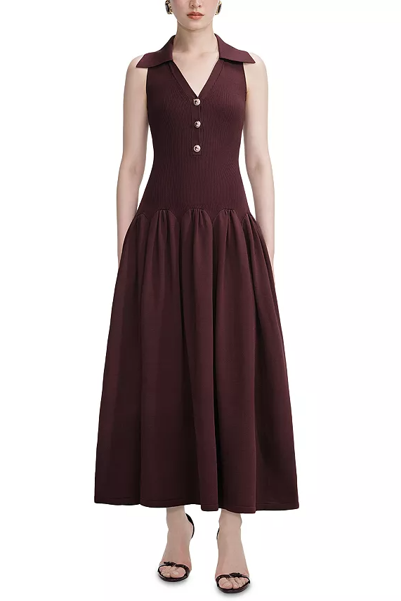 meredith Ribbed Midi Dress in brick red Avalabel
