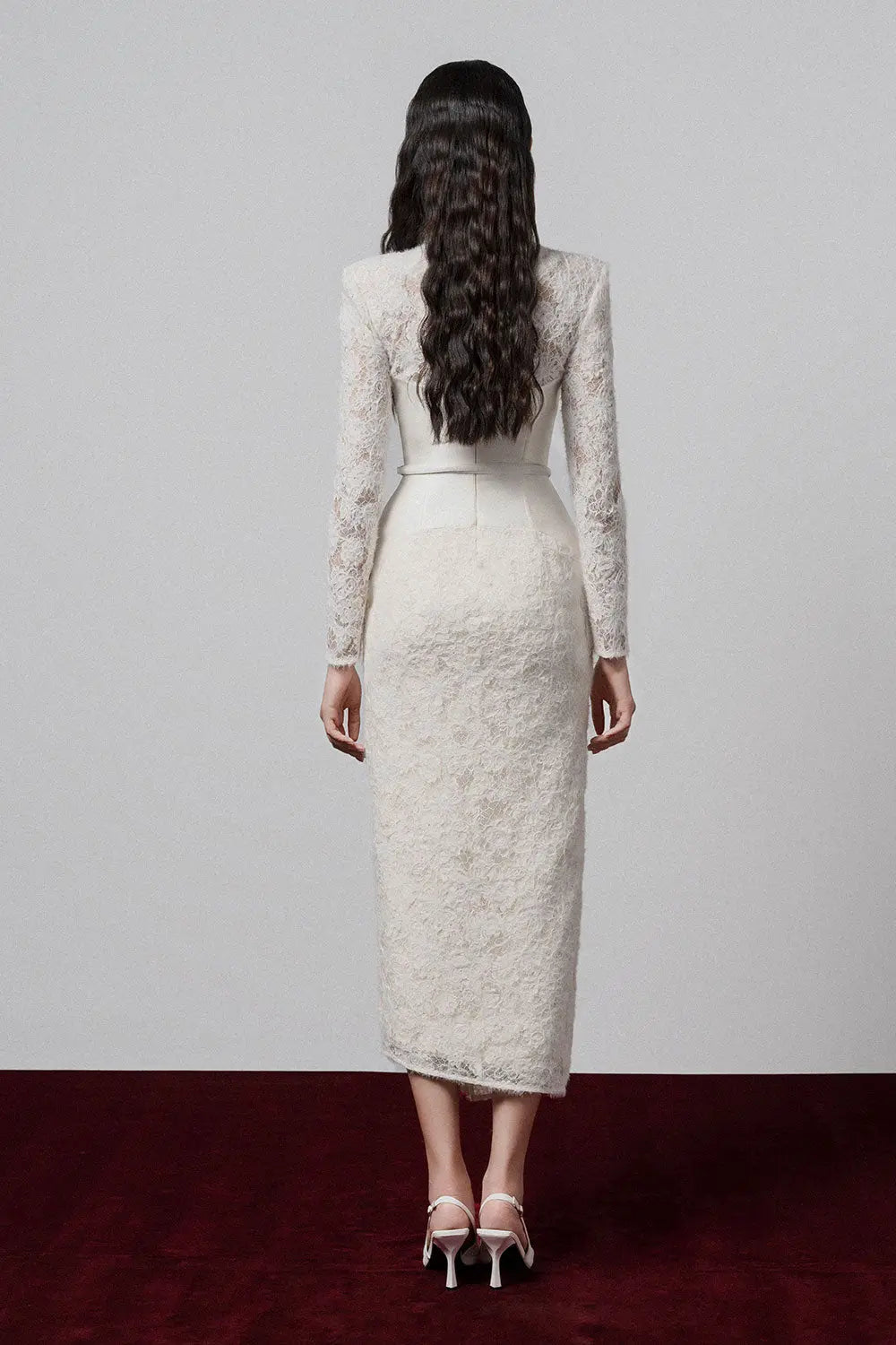 kimberley white v-neck lace patchwork midi dress Avalabel