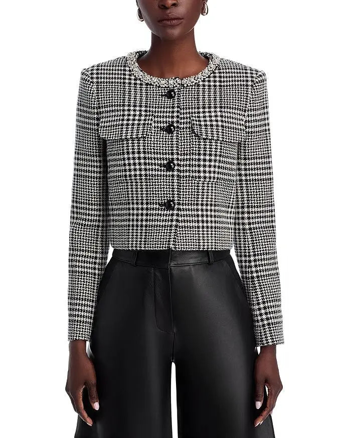 virginia Houndstooth Crystal Trim Jacket - Black/White Avalabel