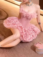 Strapless Petal Floral Corset A Line Dress Avalabel