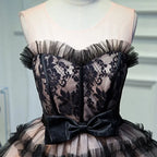 Lorraine Bow Lace Strapless Puffy Mini Dress in Black Avalabel
