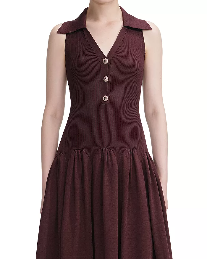 meredith Ribbed Midi Dress in brick red Avalabel