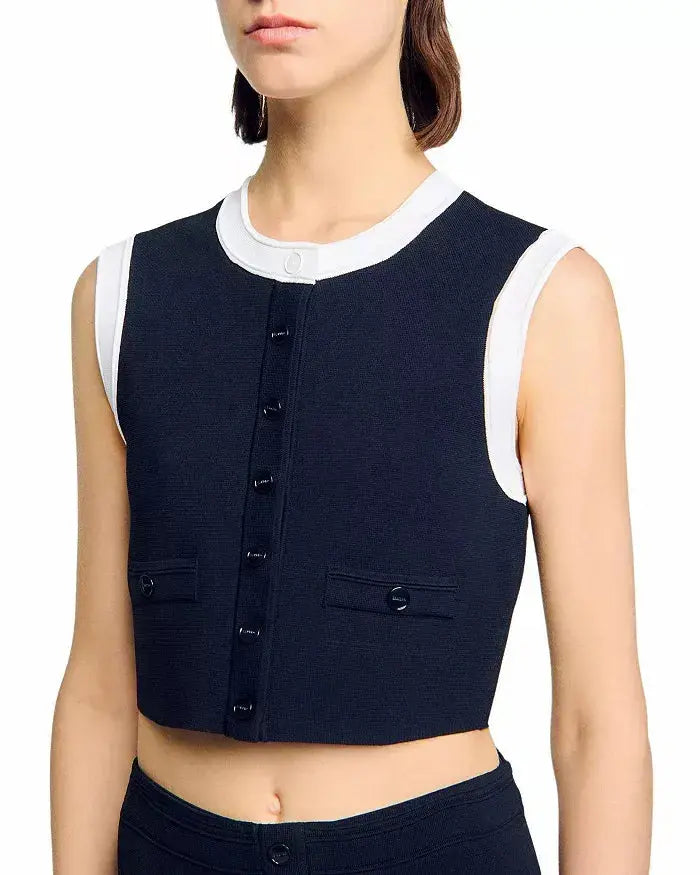 lyuba Two Tone Cropped Sleeveless Cardigan & Knit Skirt Avalabel