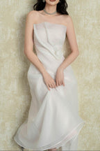 Strapless Layered Organza Midi Dress in White Soraya